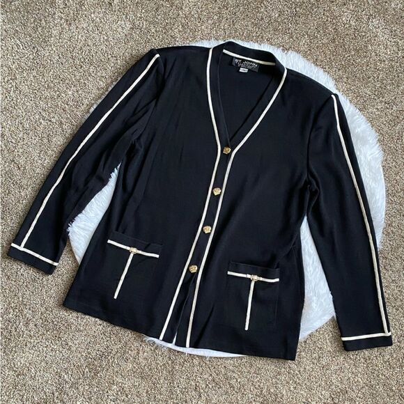 St. John Collection by Marie Gray Santana Knit Sweater Jacket Black Label Unworn - Picture 1 of 14